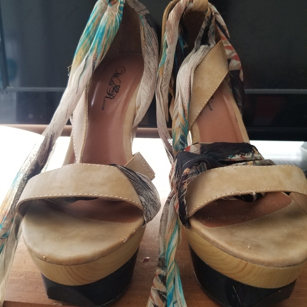 Wrap around sandal wedges